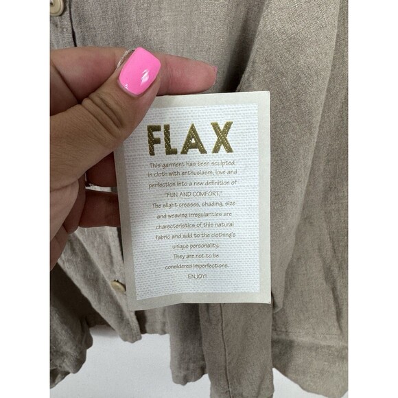 FLAX 100% Linen Beige Jacket NWT SZ 2G Collared Long Sleeve - Picture 7 of 11